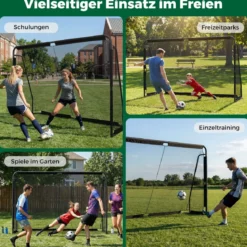 Fußballtor Fussballtore mit robustem Metallrahmen & PE-Netz Fußball-Trainingstor für Garten 300 x 200 cm Schwarz