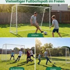 Fußballtor Fussballtore mit stabilem Metallrahmen & PE-Netz 300 x 204 cm Fußballtore Weiß