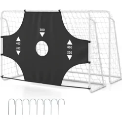 Fußballtor mit abnehmbarer Torwand Handballtor mit 5 Schusslöchern & Verankerungssystem Weiß 215×77×152 cm