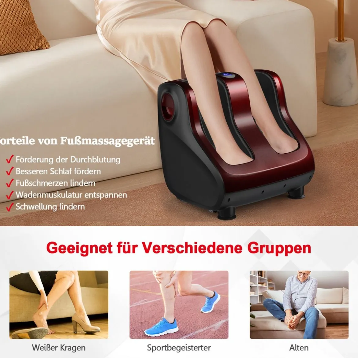Fußmassagegerät Beinmassagegerät Fußmassage für Füße Wade 47,5 x 42,5 x 46 cm Rot