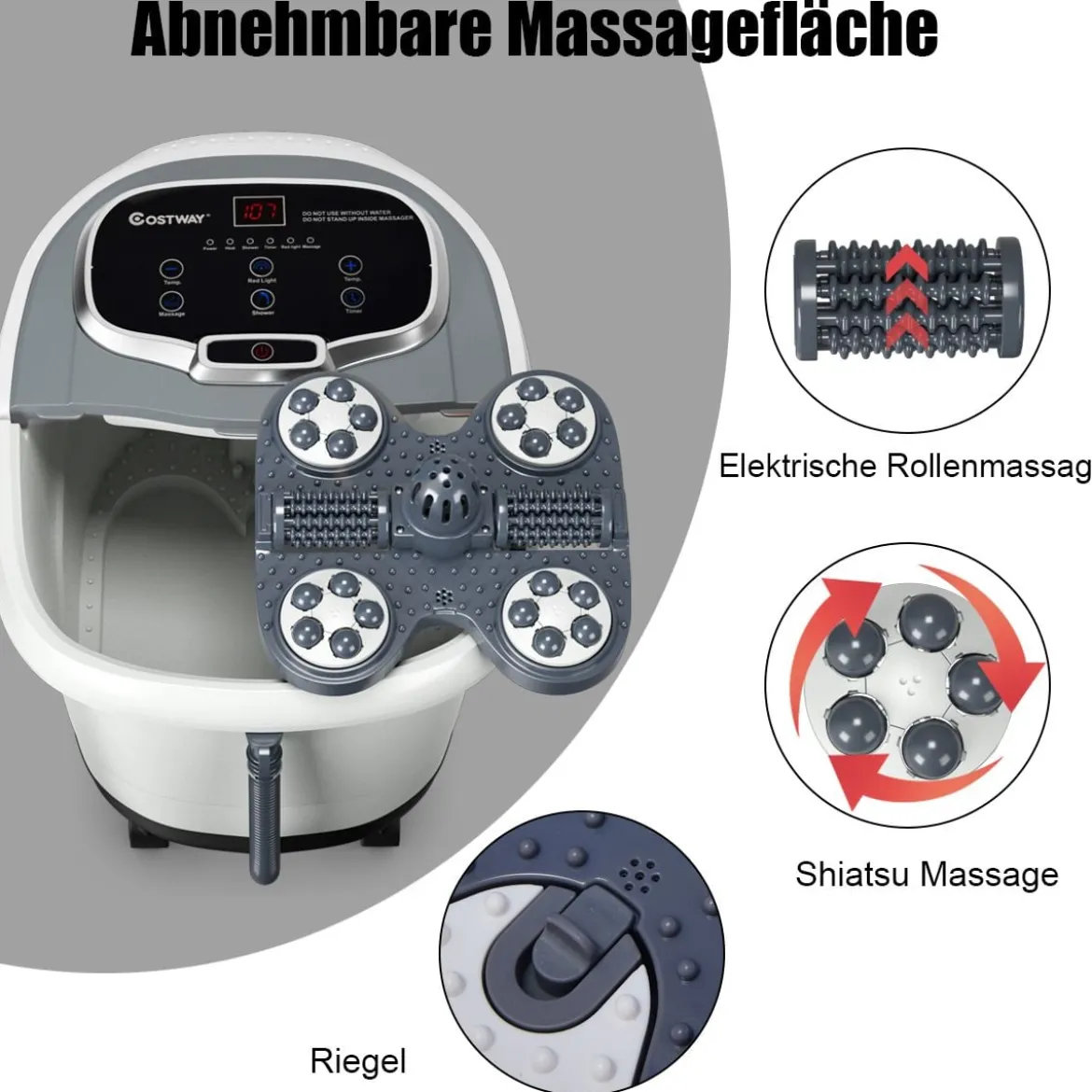 Fußmassagegerät Fußbad Spa Massagegerät Fußbadewanne Shiatsu Fußmassage Grau