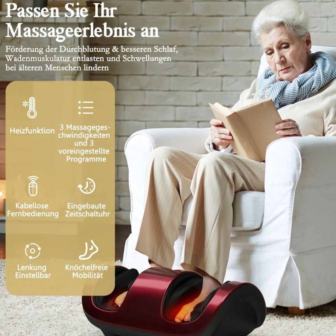 Fußmassagegerät Shiatsu mit 3 Massagemodi für Fuß Bein Wade 55,5 x 37 x 25,5 cm Rot