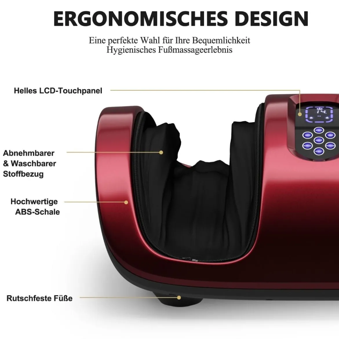 Fußmassagegerät Shiatsu mit 3 Massagemodi für Fuß Bein Wade 55,5 x 37 x 25,5 cm Rot