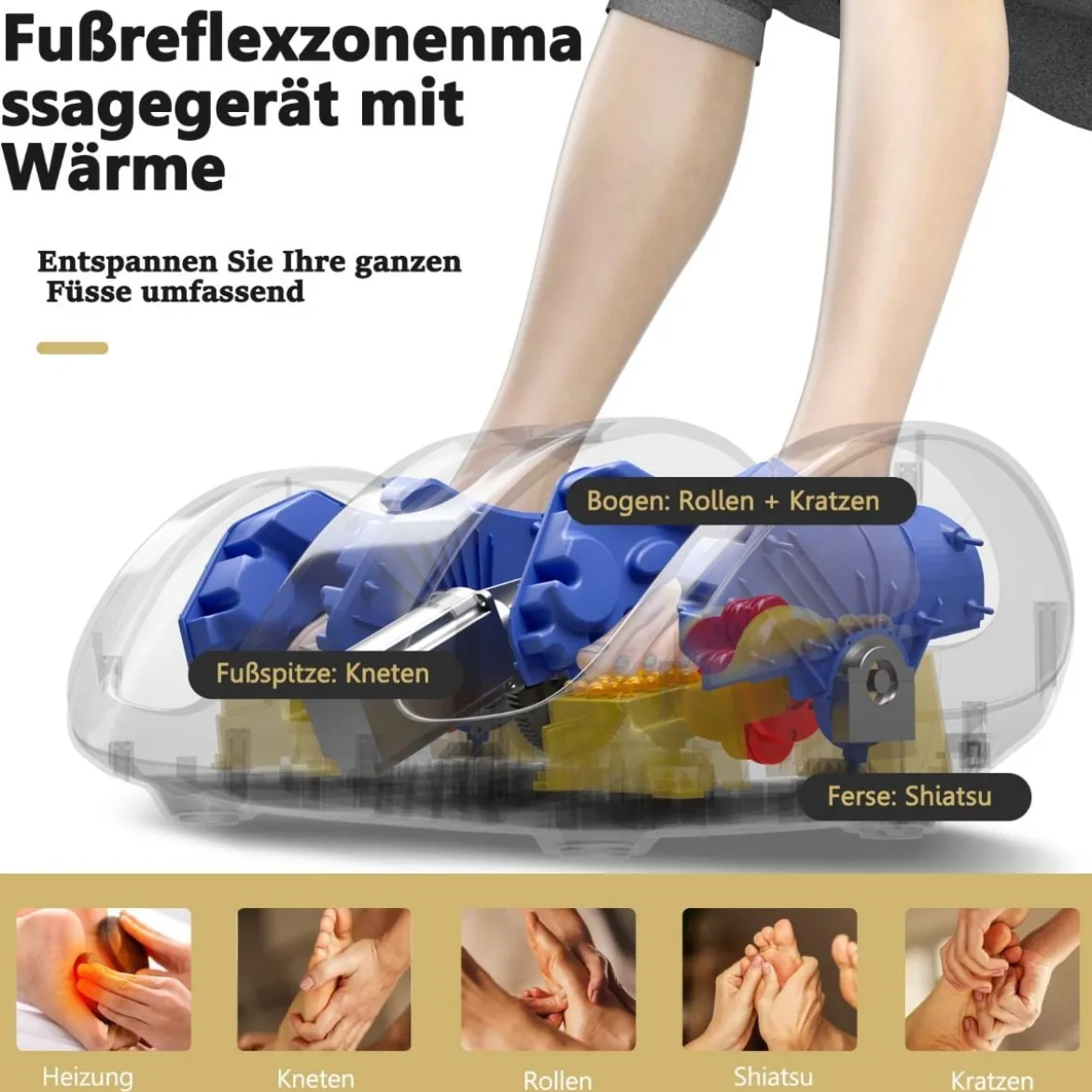 Fußmassagegerät Shiatsu mit 3 Massagemodi für Fuß Bein Wade 55,5 x 37 x 25,5 cm Rot