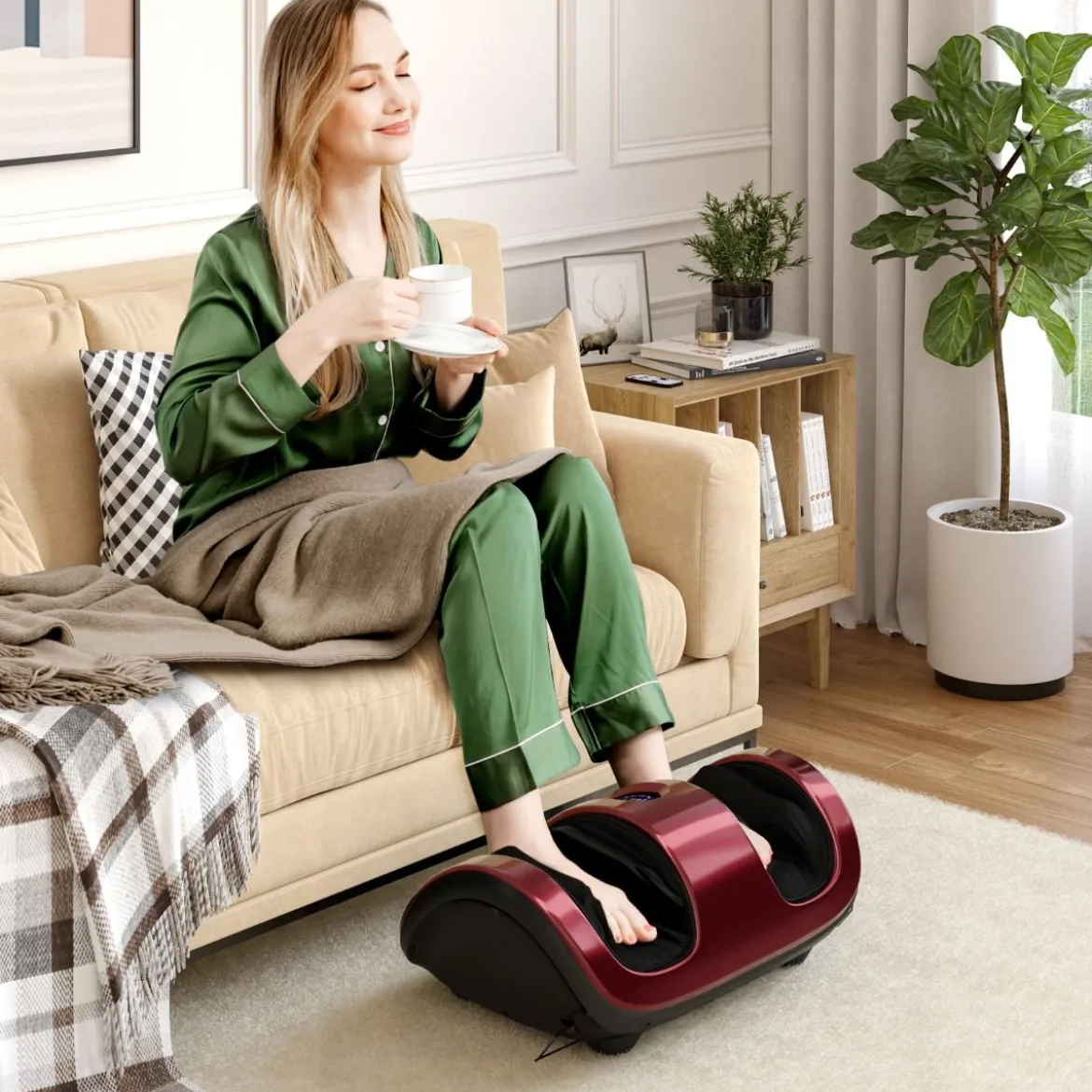 Fußmassagegerät Shiatsu mit 3 Massagemodi für Fuß Bein Wade 55,5 x 37 x 25,5 cm Rot