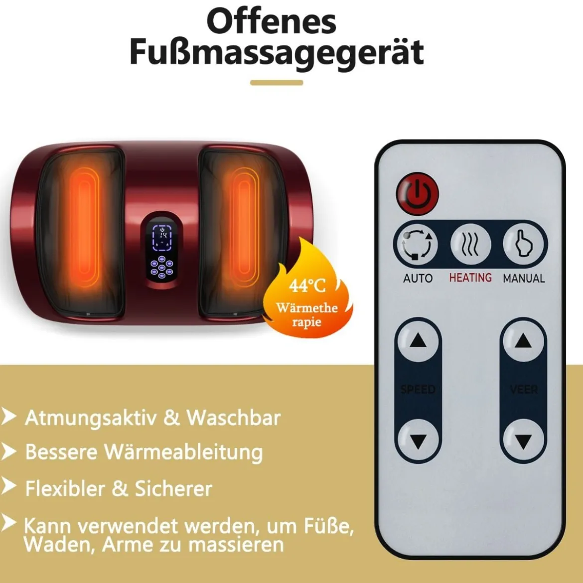 Fußmassagegerät Shiatsu mit 3 Massagemodi für Fuß Bein Wade 55,5 x 37 x 25,5 cm Rot