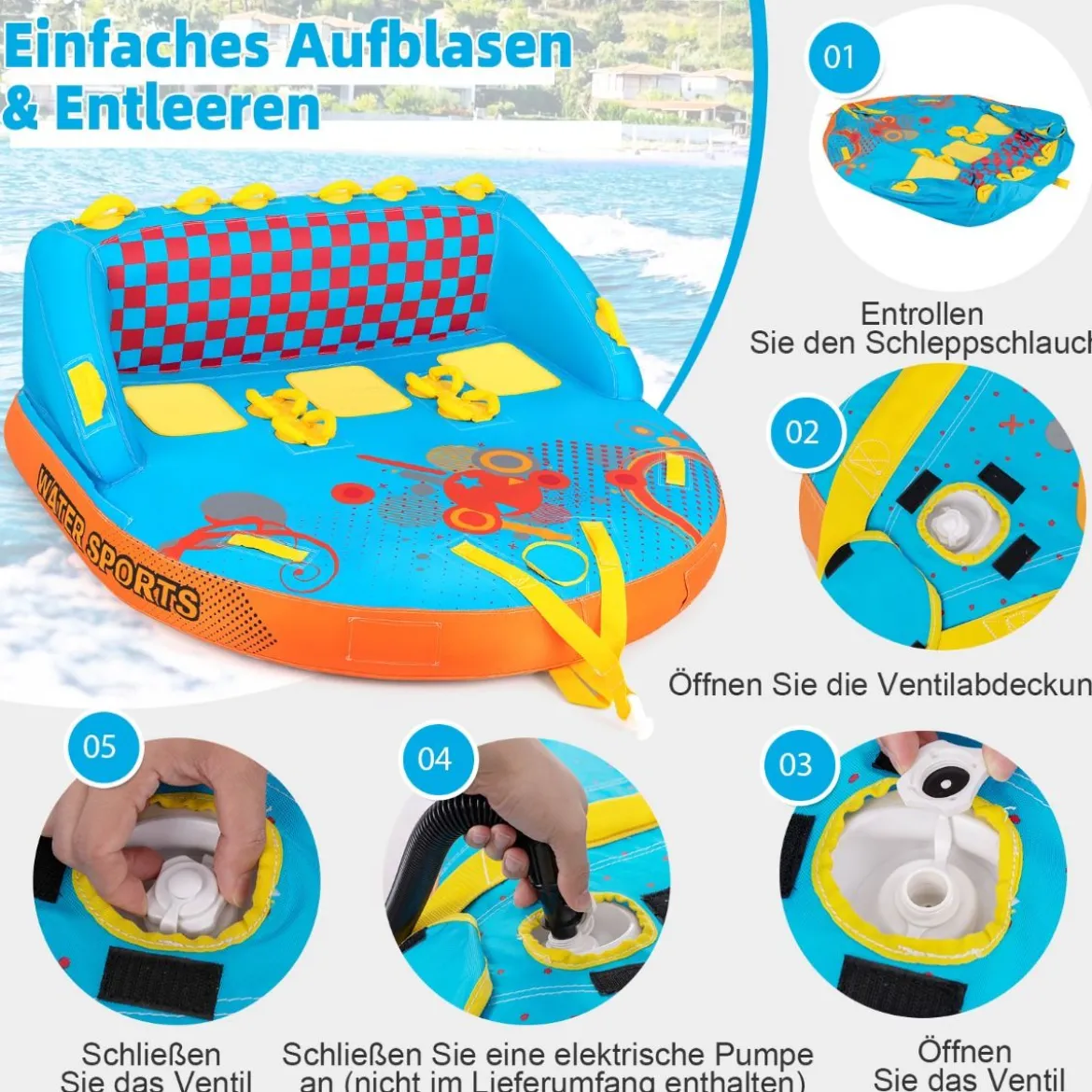 Funtube für 3 Personen Towable Tube zum Sitzen und Knien Formula Tube für Boot