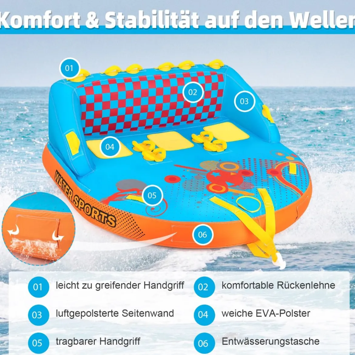 Funtube für 3 Personen Towable Tube zum Sitzen und Knien Formula Tube für Boot