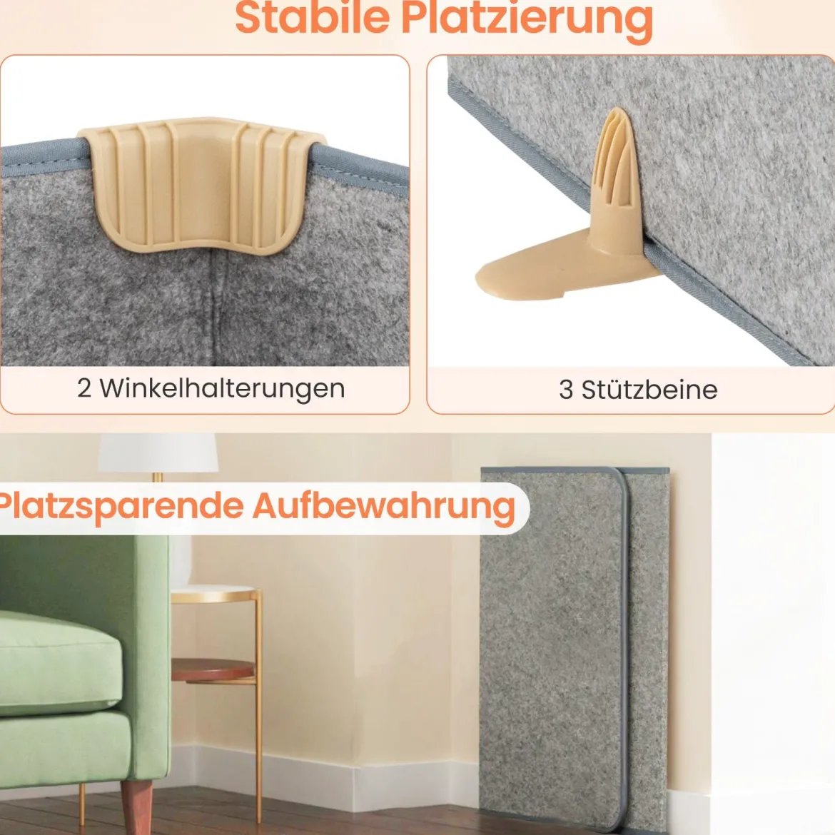 Fußwärmer elektrisch unter dem schreibtisch Faltbare Fußheizung mit 3-stufigem Thermostat Grau