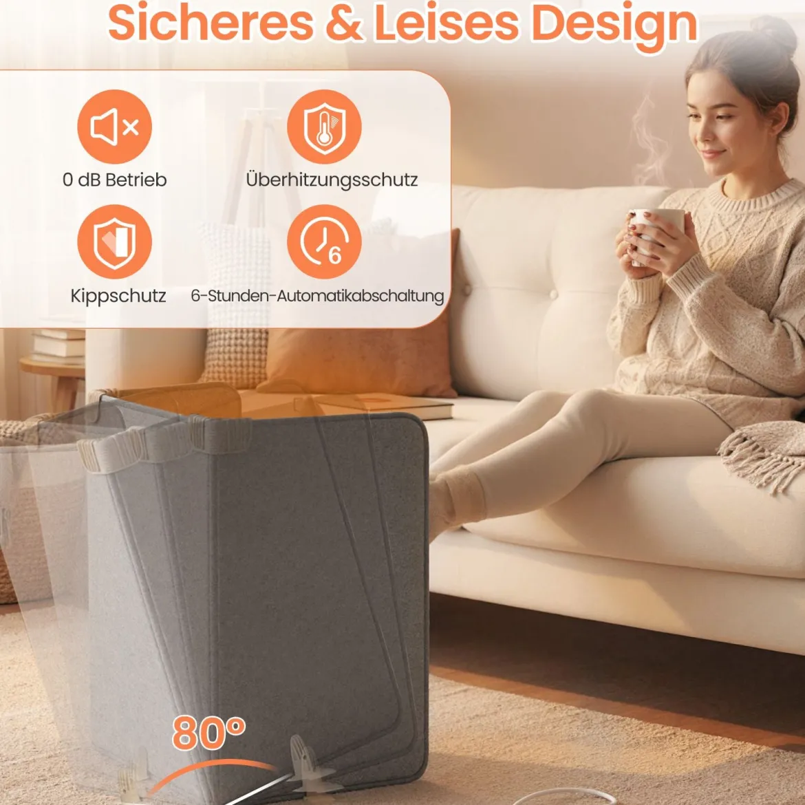 Fußwärmer elektrisch unter dem schreibtisch Faltbare Fußheizung mit 3-stufigem Thermostat Grau