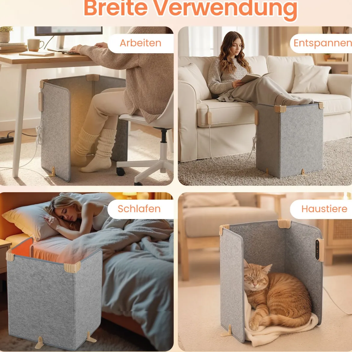 Fußwärmer elektrisch unter dem schreibtisch Faltbare Fußheizung mit 3-stufigem Thermostat Grau