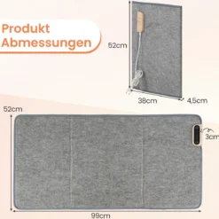 Fußwärmer elektrisch unter dem schreibtisch Faltbare Fußheizung mit 3-stufigem Thermostat Grau