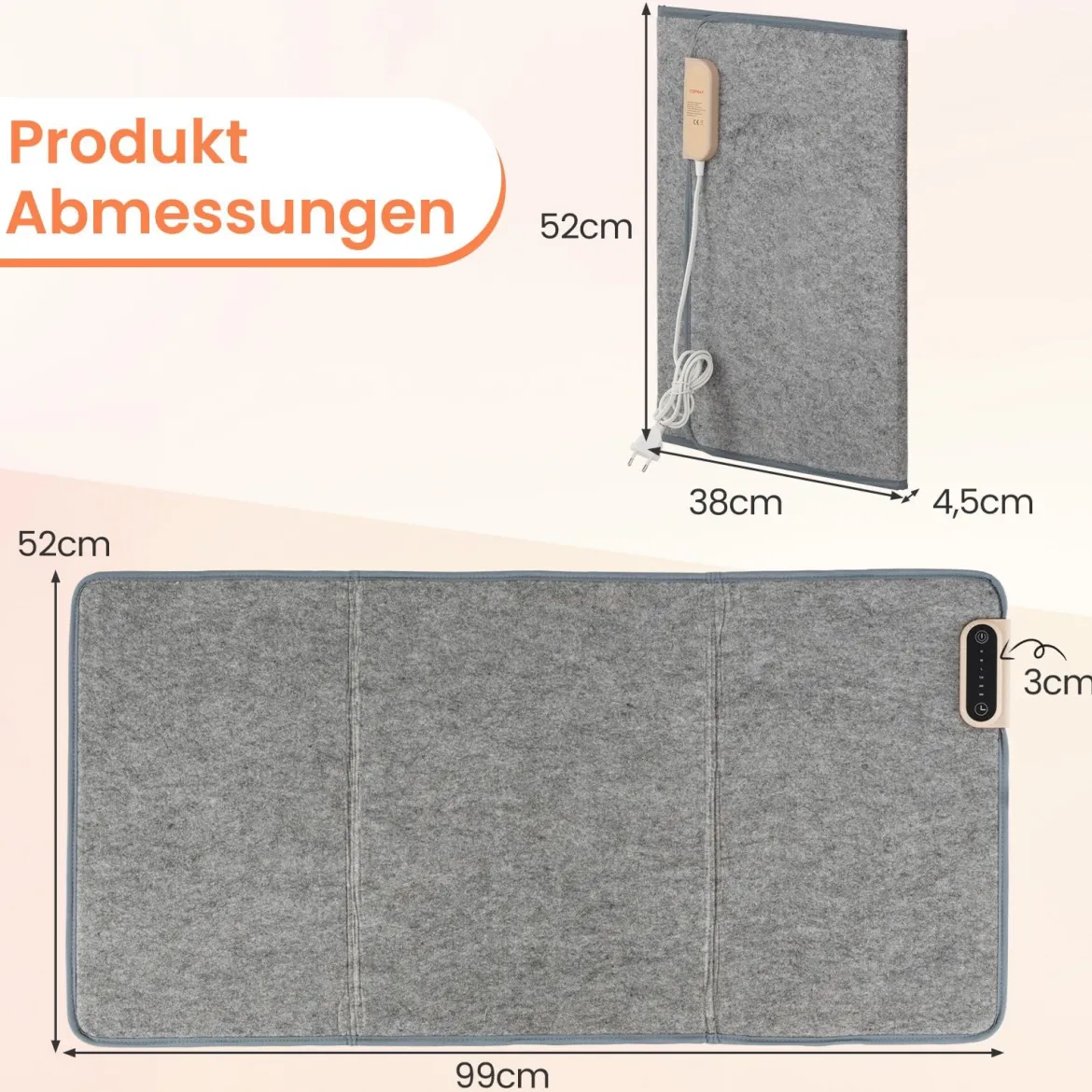 Fußwärmer elektrisch unter dem schreibtisch Faltbare Fußheizung mit 3-stufigem Thermostat Grau