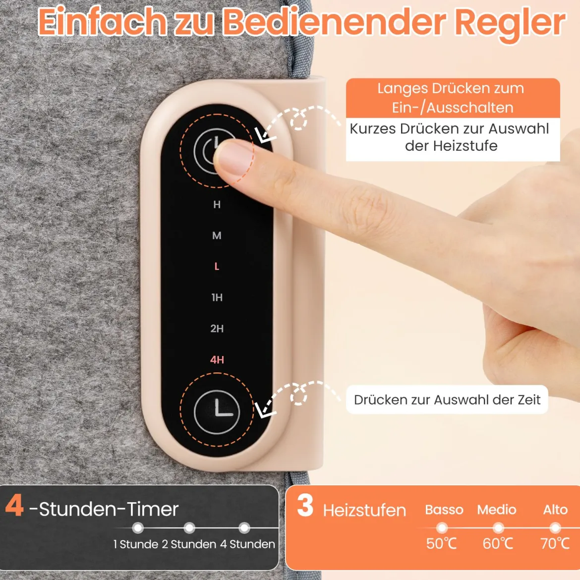 Fußwärmer elektrisch unter dem schreibtisch Faltbare Fußheizung mit 3-stufigem Thermostat Grau