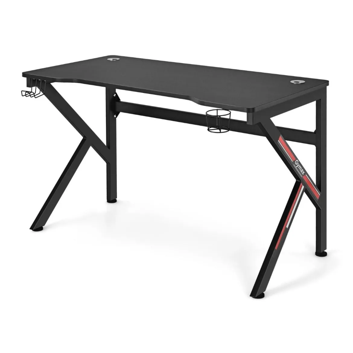 Gaming-Schreibtisch 110 cm K-förmiger Computertisch mit Getränkehalter und Kopfhörerhaken Schwarz
