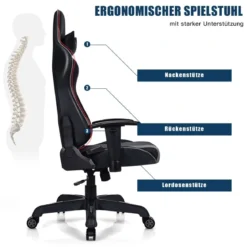 Gamingstuhl auf Rollen Gepolsterter Leder Computerstuhl mit Hoher Rückenlehne