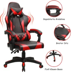 Gaming Stuhl Ergonomisch Racing Schreibtischstuhl Drehstuhl Chefsessel Bürostuhl Rot