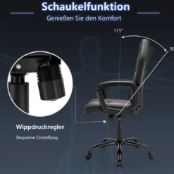 Gaming-Stuhl mit Rückenlehne Ergonomisch höhenverstellbar Schwarz