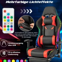Gaming Stuhl mit RGB-LED-Leuchten & Einziehbarer Fußstütze Ergonomischer Bürostuhl Rot