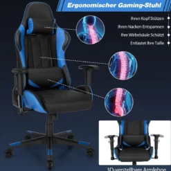 Gaming Stuhl Racing Style Drehstuhl mit Kopfstütze & Lendenkisse 90°-160° Verstellbarer Neigungswinkel Weiß/Rot/Blau