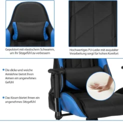 Gaming Stuhl Racing Style Drehstuhl mit Kopfstütze & Lendenkisse 90°-160° Verstellbarer Neigungswinkel Weiß/Rot/Blau