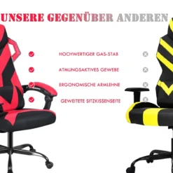 Gaming Stuhl verstellbar Bürostuhl Chefsessel höhenverstellbar Rädern Racingstuhl Rot