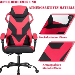 Gaming Stuhl verstellbar Bürostuhl Chefsessel höhenverstellbar Rädern Racingstuhl Rot