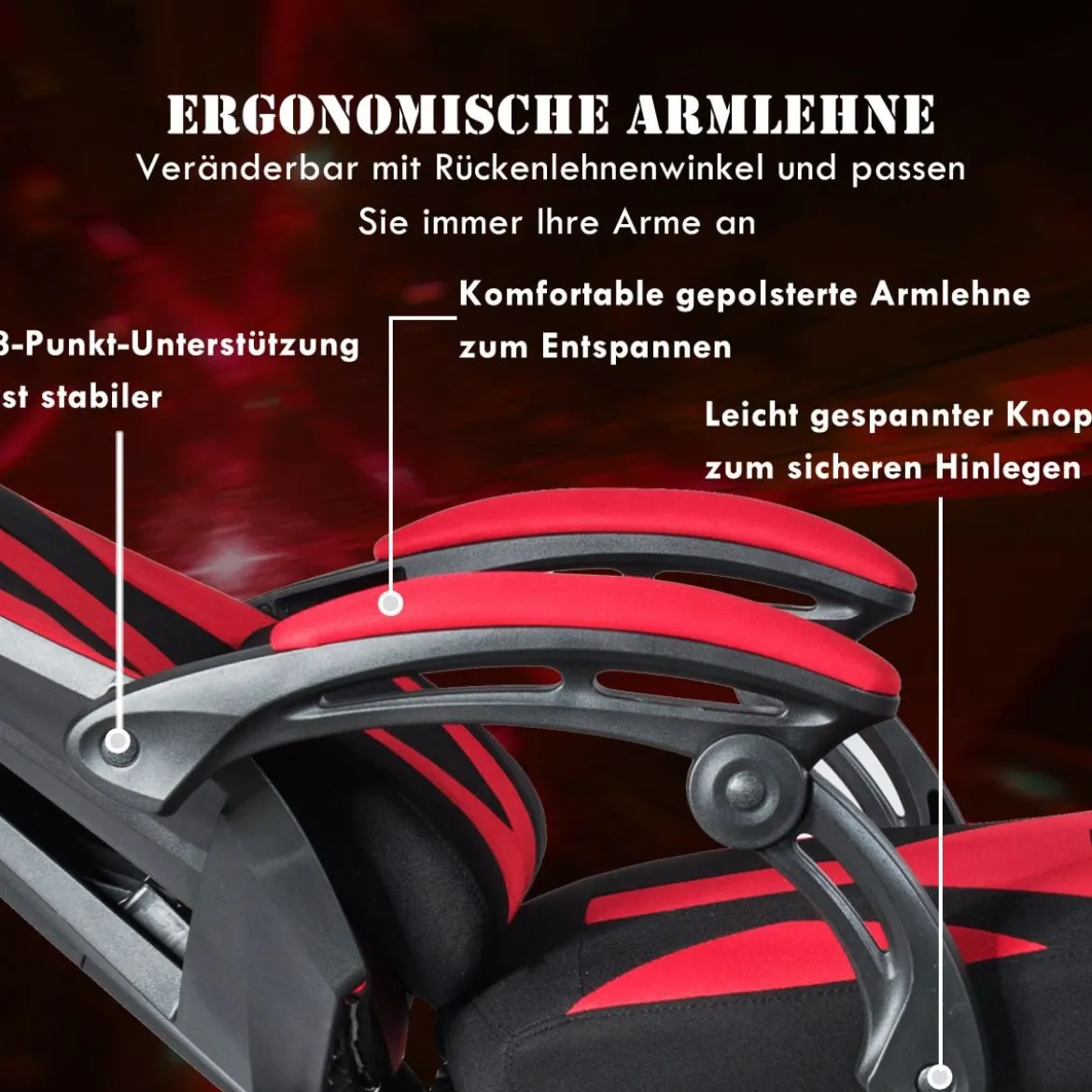 Gaming Stuhl verstellbar Bürostuhl Chefsessel höhenverstellbar Rädern Racingstuhl Rot