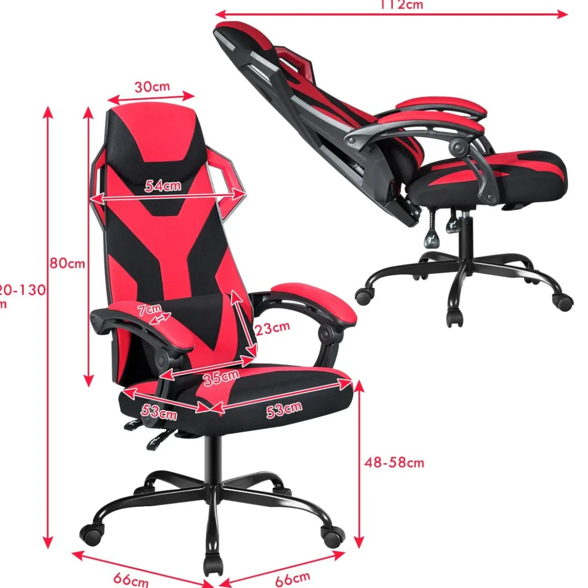 Gaming Stuhl verstellbar Bürostuhl Chefsessel höhenverstellbar Rädern Racingstuhl Rot