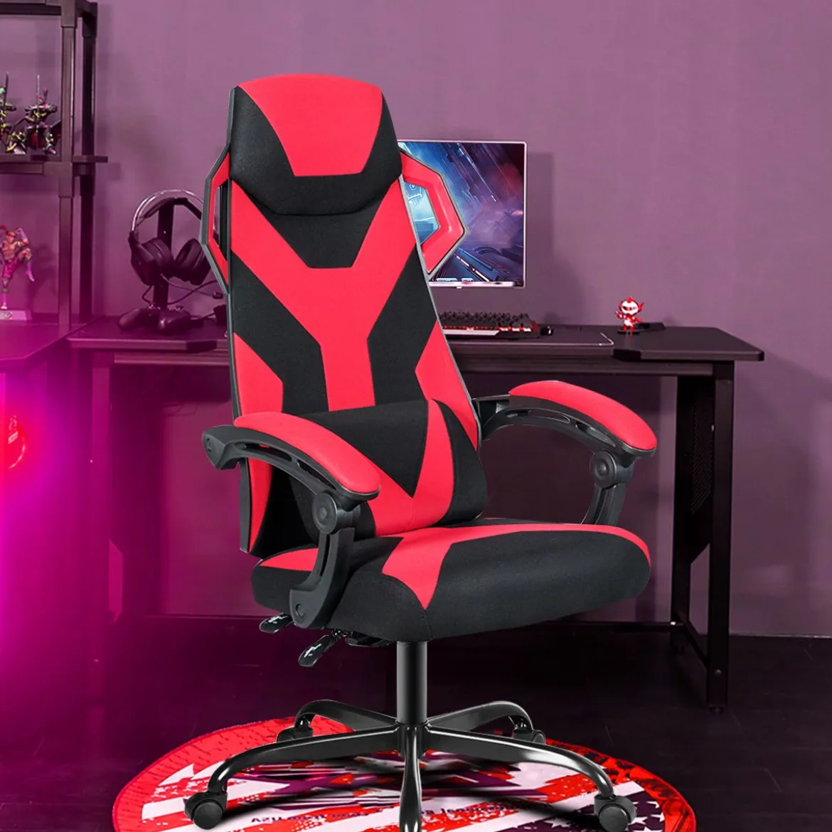Gaming Stuhl verstellbar Bürostuhl Chefsessel höhenverstellbar Rädern Racingstuhl Rot