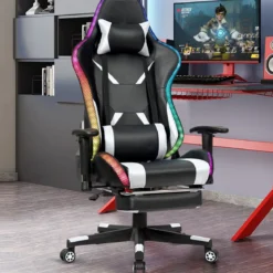 Gamingstuhl Verstellbarer Gaming Stuhl Bürostuhl Racing Chair Drehstuhl 70 x 74 x 126-136 cm Weiß