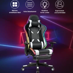 Gamingstuhl Verstellbarer Gaming Stuhl Bürostuhl Racing Chair Drehstuhl 70 x 74 x 126-136 cm Weiß