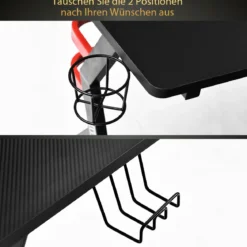 Gaming Tisch Computertisch Schreibtisch mit Monitorständer Getränkehalter Kopfhörer schwarz und rot