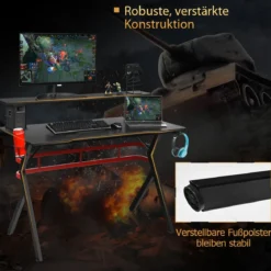 Gaming Tisch Computertisch Schreibtisch mit Monitorständer Getränkehalter Kopfhörer schwarz und rot