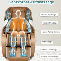 Ganzkörper Massagesessel Zero Gravity SL Track Massagestuhl mit Luftkompression & Heizung Hellbraun