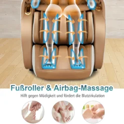 Ganzkörper Massagesessel Zero Gravity SL Track Massagestuhl mit Luftkompression & Heizung Hellbraun