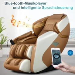 Ganzkörper Massagesessel Zero Gravity SL Track Massagestuhl mit Luftkompression & Heizung Hellbraun