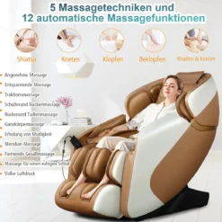 Ganzkörper Massagesessel Zero Gravity SL Track Massagestuhl mit Luftkompression & Heizung Hellbraun