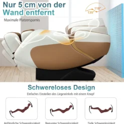 Ganzkörper Massagesessel Zero Gravity SL Track Massagestuhl mit Luftkompression & Heizung Hellbraun