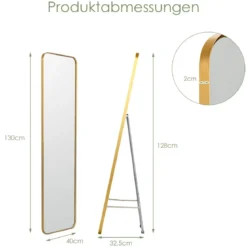 Ganzkörperspiegel mit goldenem Stahlrahmen & explosionssicherer Folie Wandspiegel
