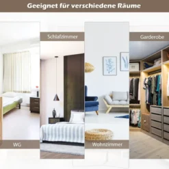Ganzkörperspiegel Wandspiegel mit Höhenverstellbaren Hängehaken 36,5 x 1,5 x 107 cm Braun