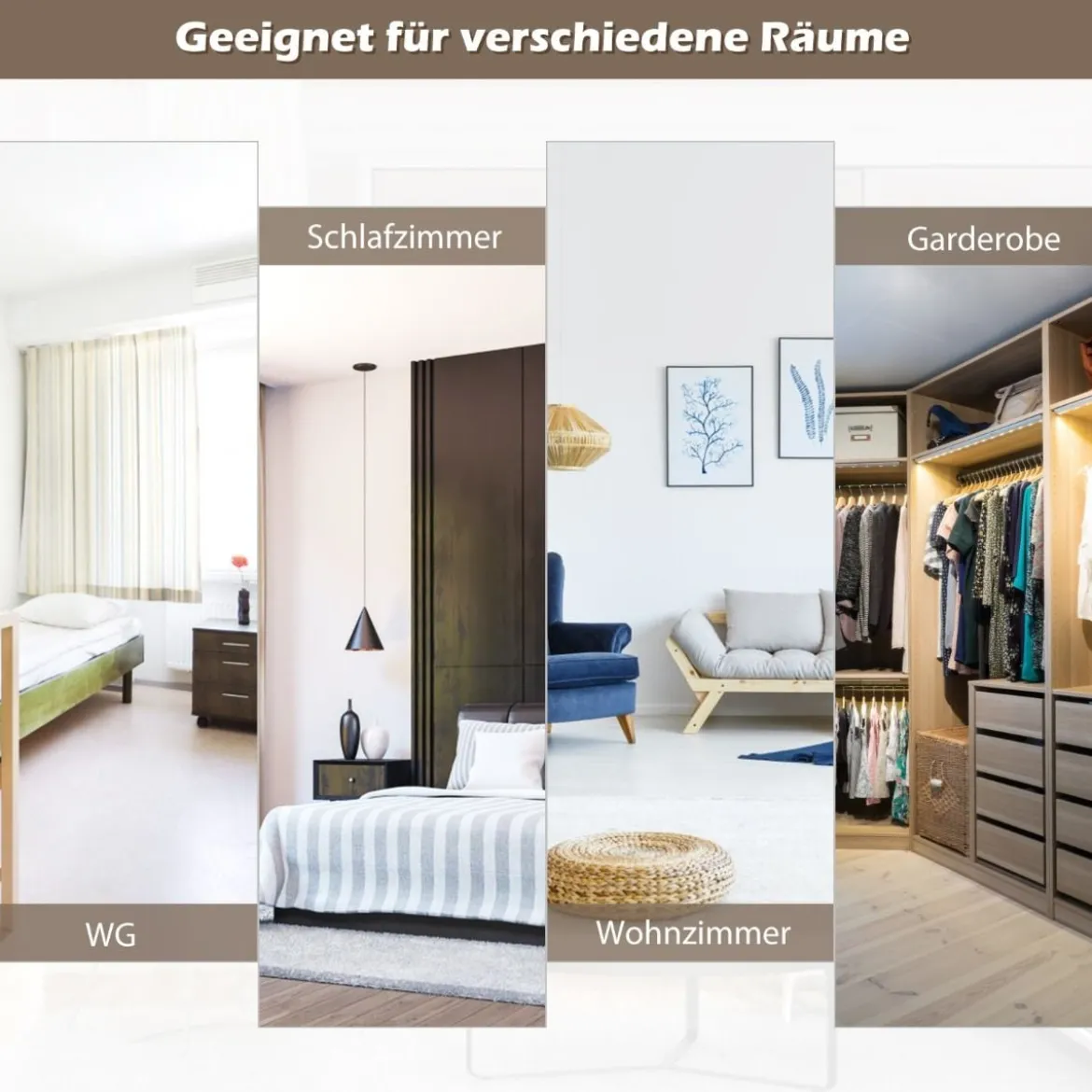 Ganzkörperspiegel Wandspiegel mit Höhenverstellbaren Hängehaken 36,5 x 1,5 x 107 cm Braun