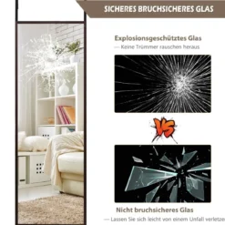 Ganzkörperspiegel Wandspiegel mit Höhenverstellbaren Hängehaken 36,5 x 1,5 x 107 cm Braun