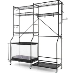 Garage Organizer Für Sportgeräte mit 5 Verstellbaren Regalen & Ballkorb & Seitlichen Haken Schwarz
