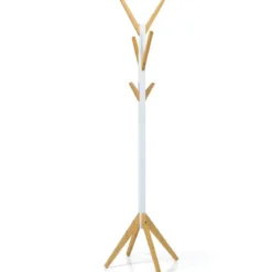 Garderobenständer aus Bambus mit 6 Haken Kleiderständer 55 x 55 x 179 cm Natur + Weiß