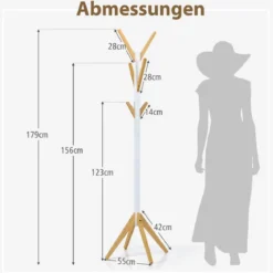 Garderobenständer aus Bambus mit 6 Haken Kleiderständer 55 x 55 x 179 cm Natur + Weiß