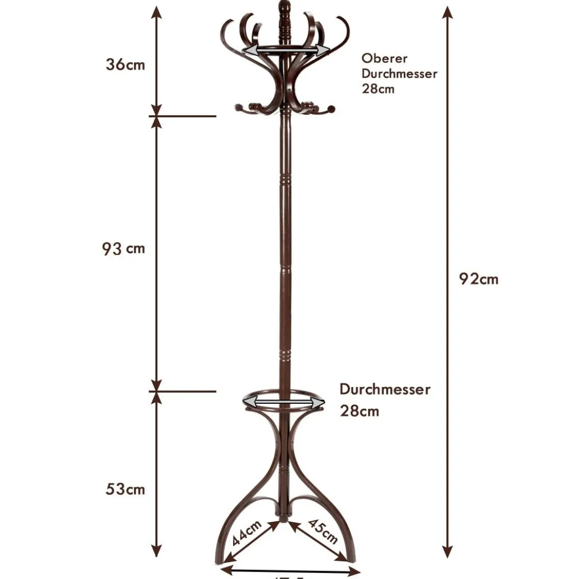Garderobenständer Kleiderständer Garderobe mit 12 Haken Braun/Schwarz/Natur/Weiß