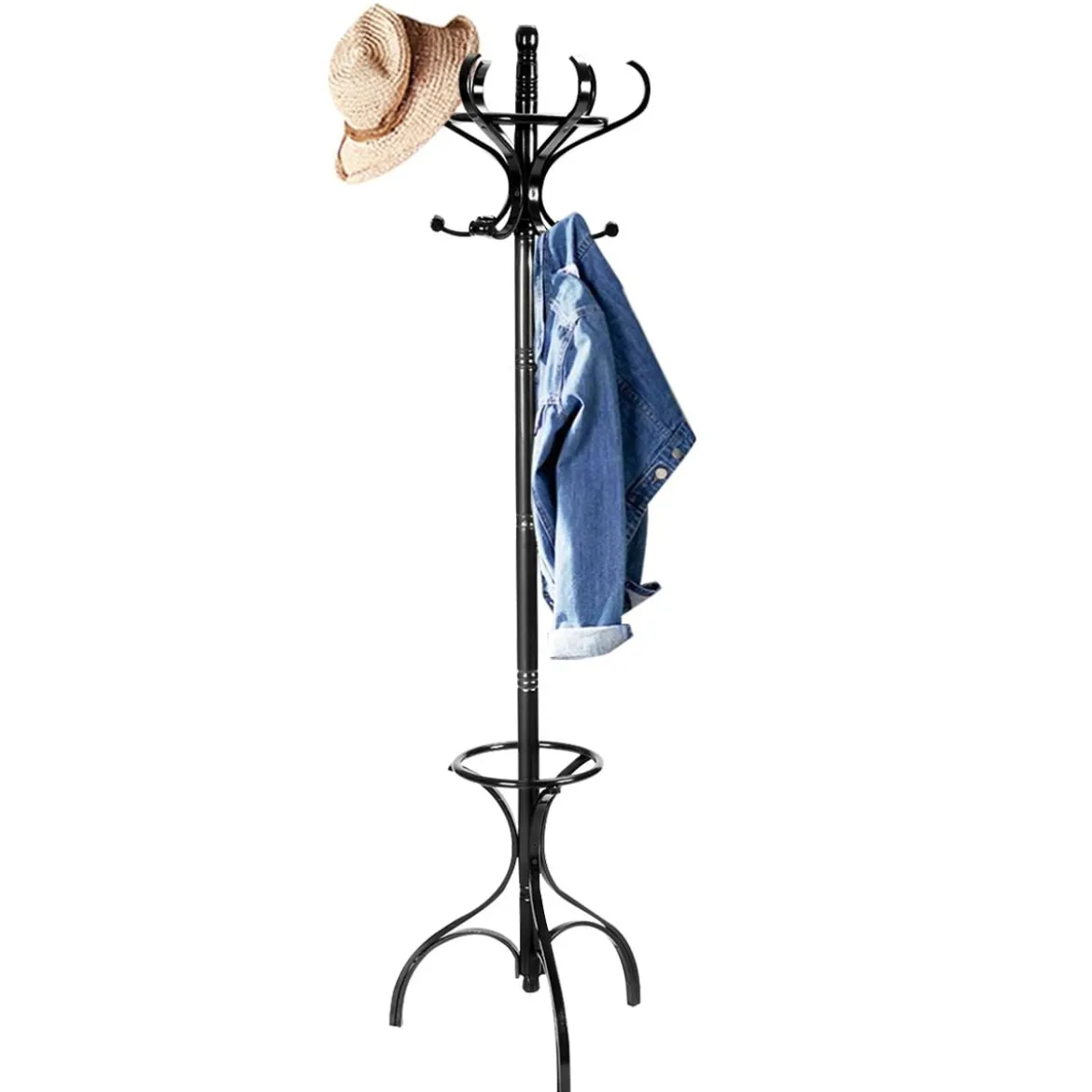 Garderobenständer Kleiderständer Garderobe mit 12 Haken Braun/Schwarz/Natur/Weiß