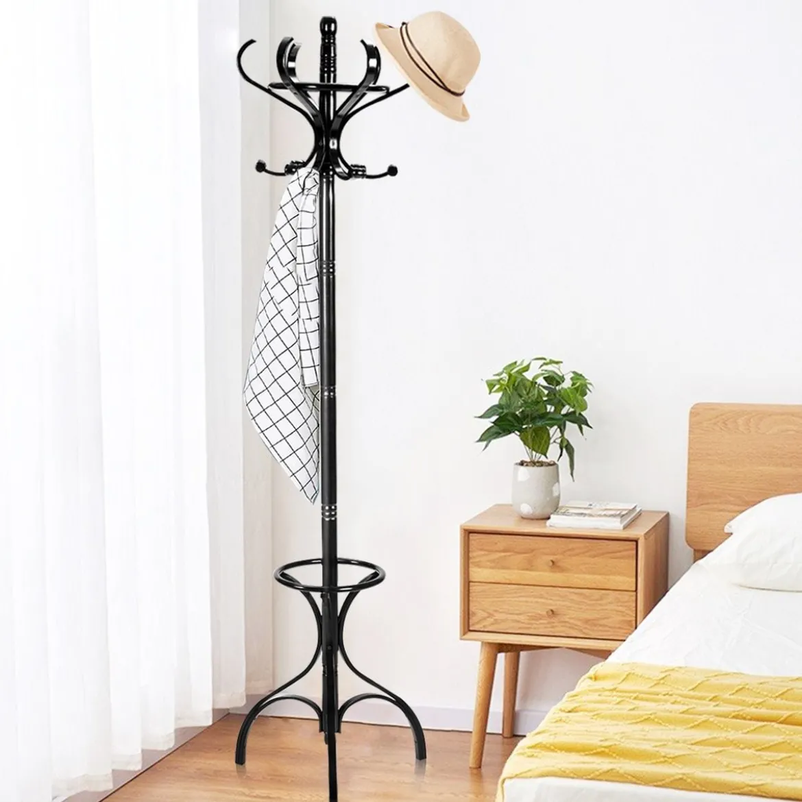 Garderobenständer Kleiderständer Garderobe mit 12 Haken Braun/Schwarz/Natur/Weiß