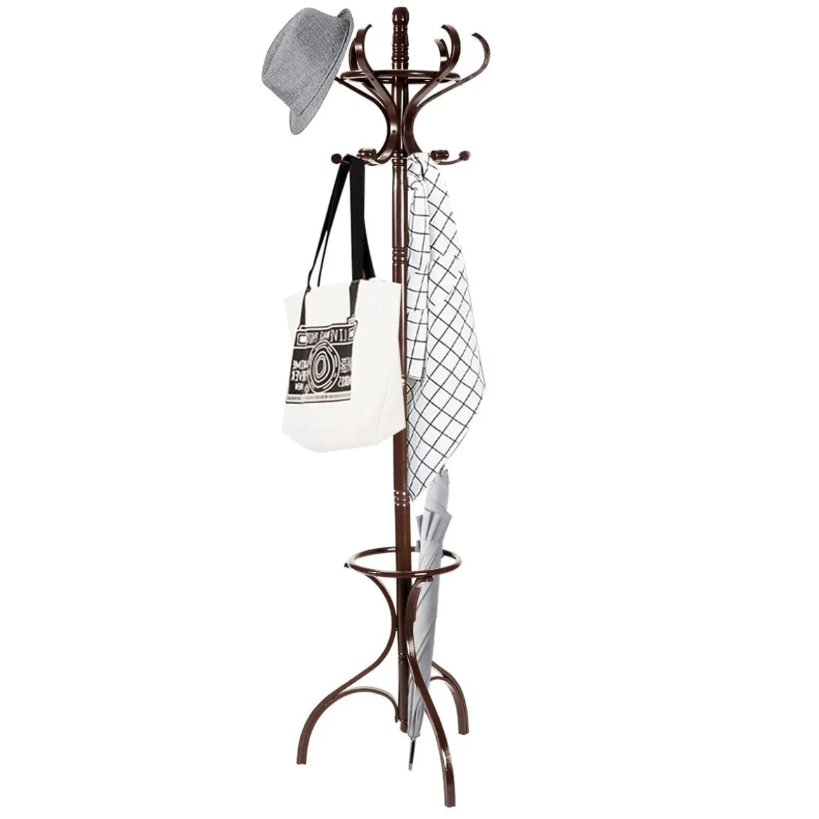 Garderobenständer Kleiderständer Garderobe mit 12 Haken Braun/Schwarz/Natur/Weiß
